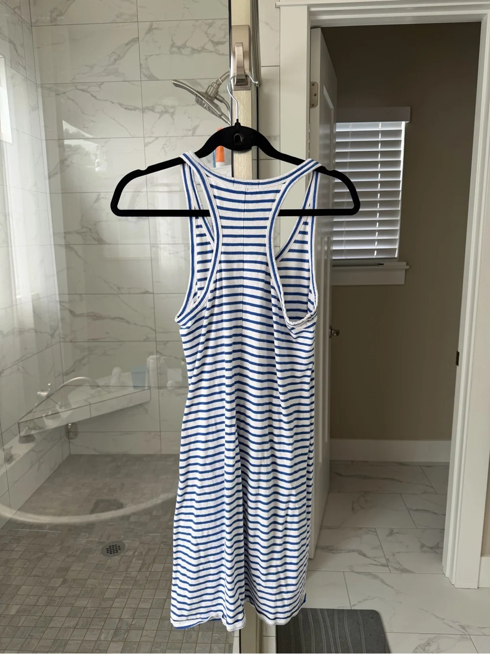 J. Crew White and Blue Striped Racerback Tank